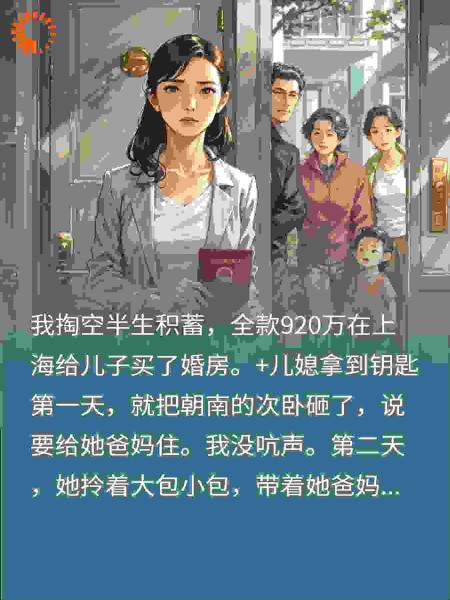 花920万买婚房，儿媳转送爹妈，我反手换锁让她全家滚