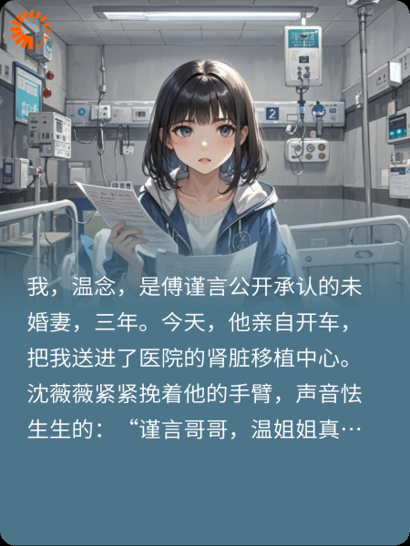 我温念是傅谨言公开承认的未婚妻，却把我肾送白月光